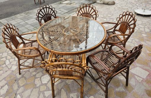 Antika  bambu masa sandalye takımı 